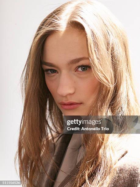 Model pose wearing Ralph Lauren Fall 2016 during New York Fashion Week: The Shows at Skylight Clarkson Sq on February 18, 2016 in New York City.