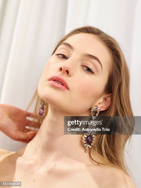 Model pose wearing Ralph Lauren Fall 2016 during New York Fashion Week: The Shows at Skylight Clarkson Sq on February 18, 2016 in New York City.