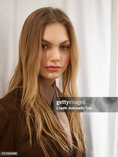 Model pose wearing Ralph Lauren Fall 2016 during New York Fashion Week: The Shows at Skylight Clarkson Sq on February 18, 2016 in New York City.