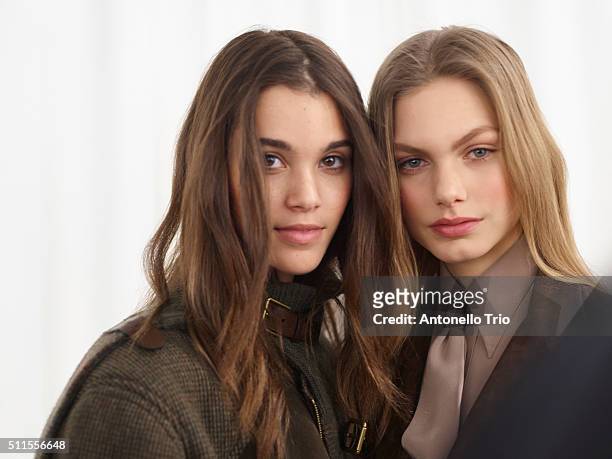 Models poses wearing Ralph Lauren Fall 2016 during New York Fashion Week: The Shows at Skylight Clarkson Sq on February 18, 2016 in New York City.