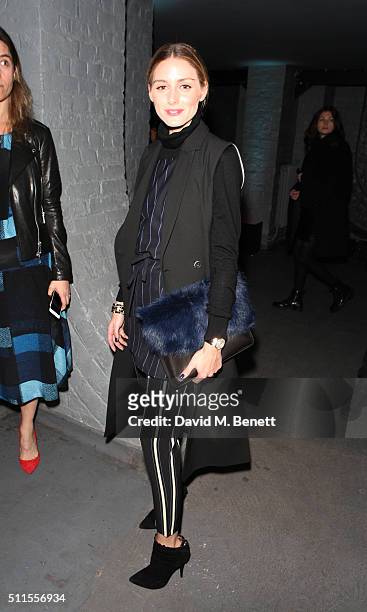 Olivia Palermo attends the Belstaff presentation during London Fashion Week Autumn/Winter 2016/17 at 1 Marylebone Road on February 21, 2016 in...