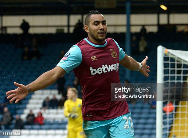 Dimitri Payet of West Ham United celebrates scoring his second goal during The Emirates FA Cup Fifth Round match between Blackburn Rovers and West...