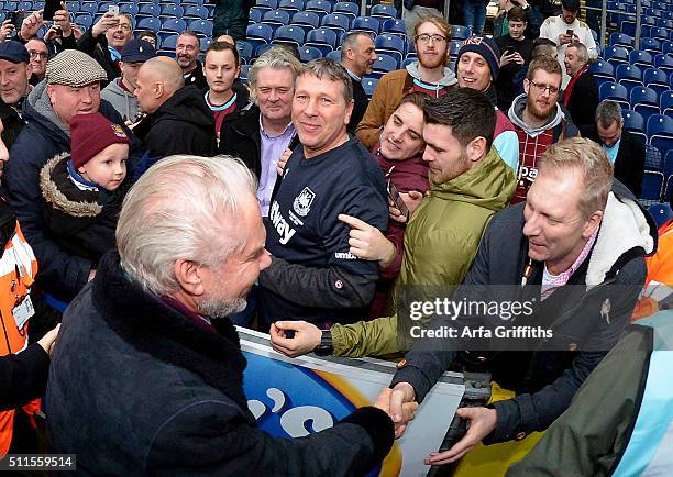 Joint Chairman David Gold of West Ham United celebrates with the travelling supporters after The Emirates FA Cup Fifth Round match between Blackburn...