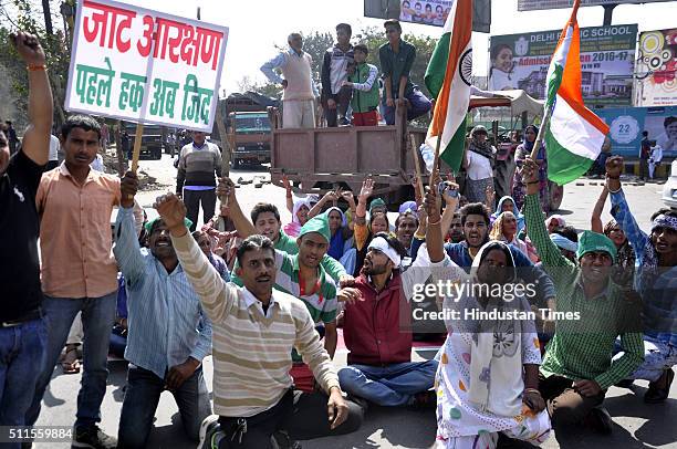 Jat community protests on the roads demanding reservations in government services, on February 21, 2016 in Ghaziabad, India. Jat protests demanding...