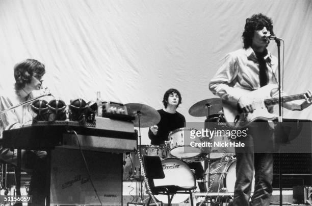 British psychedelic rock group Pink Floyd during rehearsals for the group's show 'Games for May' at the Queen Elizabeth Hall in London, 12th May...