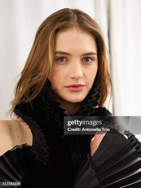 Model pose wearing Ralph Lauren Fall 2016 during New York Fashion Week: The Shows at Skylight Clarkson Sq on February 18, 2016 in New York City.