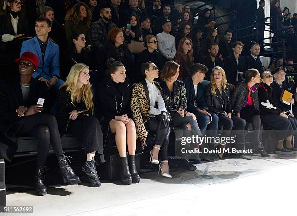 Jenny Bastet, Anais Gallagher, Anna Brewster, Noomi Rapace, Ellinor Olovsdotter, Jack Penate, Alice Dellal and Andrea Dellal sit in the front row at...