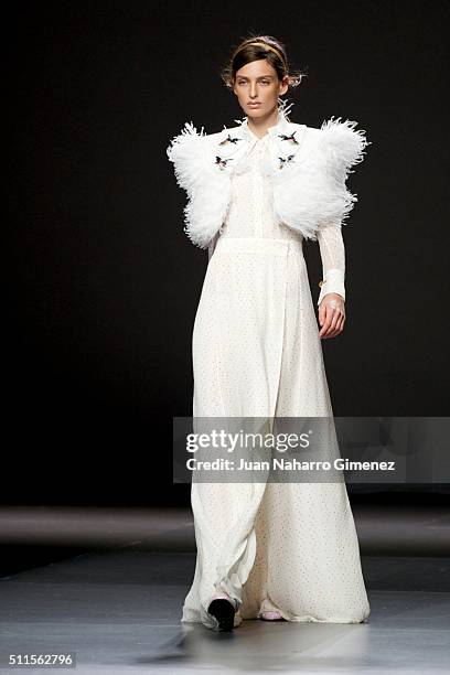 Model walks the runway at the Teresa Helbig show during the Mercedes-Benz Madrid Fashion Week Autumn/Winter 2016/2017 at Ifema on February 21, 2016...