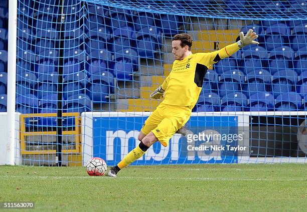 Daniel Ward of Liverpool in action during the Liverpool v Sunderland Barclays U21 Premier League game at the Lookers Vauxhall Stadium on February 21,...