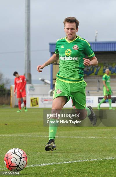 Joshua Robson of Sunderland in action during the Liverpool v Sunderland Barclays U21 Premier League game at the Lookers Vauxhall Stadium on February...