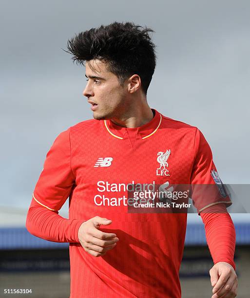 Joao Teixeira of Liverpool in action during the Liverpool v Sunderland Barclays U21 Premier League game at the Lookers Vauxhall Stadium on February...