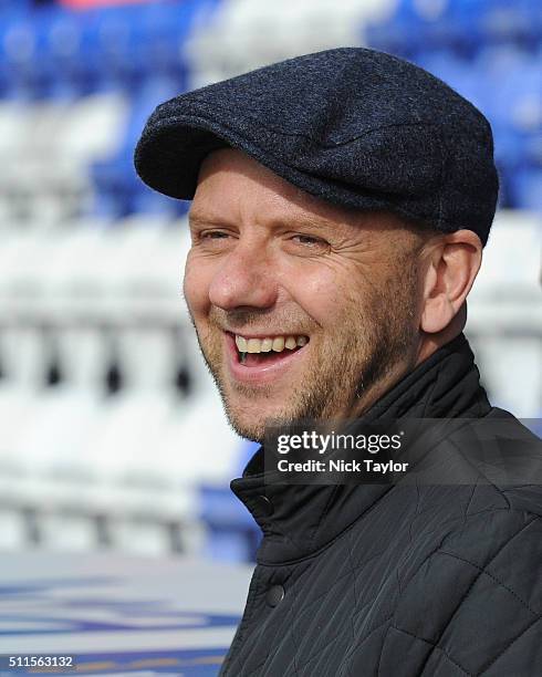 Former Liverpool player Rob Jones watches the Liverpool v Sunderland Barclays U21 Premier League game at the Lookers Vauxhall Stadium on February 21,...