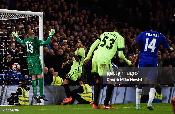 Bertrand Traore of Chelsea scores his team's fifth goal during The Emirates FA Cup fifth round match between Chelsea and Manchester City at Stamford...