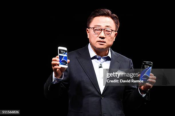 President of Mobile Communications Business of Samsung DJ Koh presents the new Samsung Galaxy S7 and Samsung Galaxy S7 edge on February 21, 2016 in...