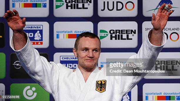 Dimitri Peters of Germany poses after winning the Gold medal in the Mens -100kg during the Dusseldorf Judo Grand Prix held at Mitsubishi Electric...
