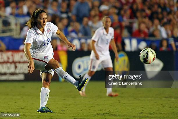 Lauren Holiday of the U.S. Women's national team in action against the Swiss women's national team at WakeMed Soccer Park on August 20, 2014 in Cary,...