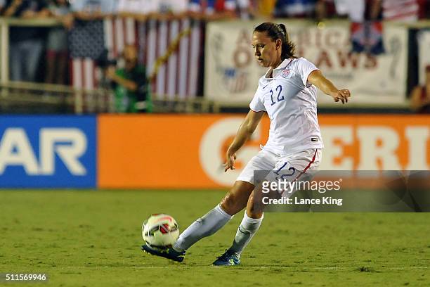 Lauren Holiday of the U.S. Women's national team in action against the Swiss women's national team at WakeMed Soccer Park on August 20, 2014 in Cary,...