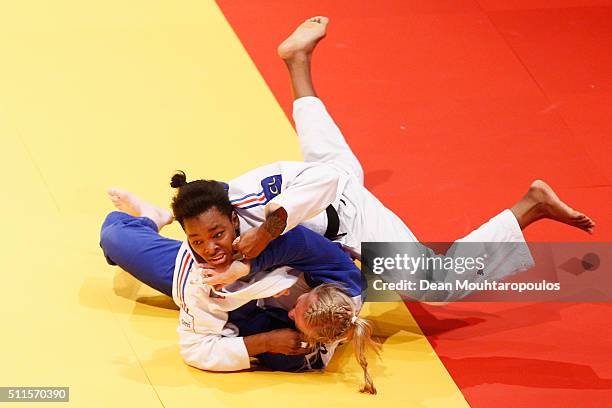 Audrey Tcheumeo of France and Luise Malzahn of Germany compete during the Dusseldorf Judo Grand Prix in their Womens -78kg Gold medal match held at...