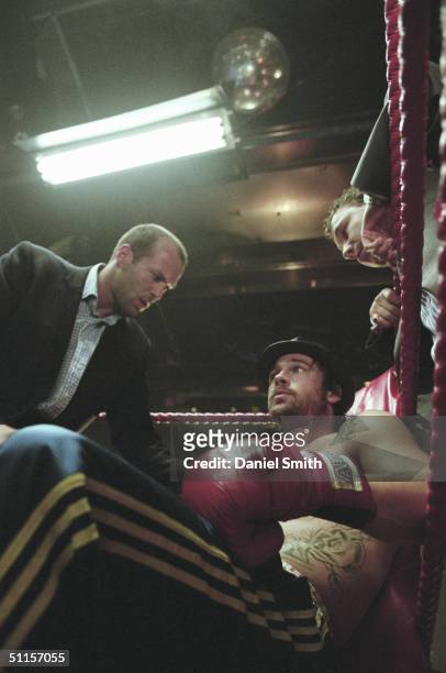 Actors Jason Statham, Brad Pitt and Stephen Graham are photographed on location during the filming of Guy Ritchie's 2nd film 'Snatch' on September 1,...