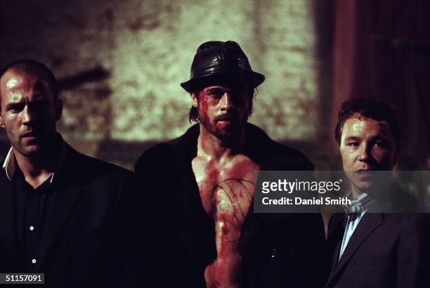 Actors Jason Statham, Brad Pitt and Stephen Graham are photographed on location during the filming of Guy Ritchie's 2nd film 'Snatch' on September 1,...