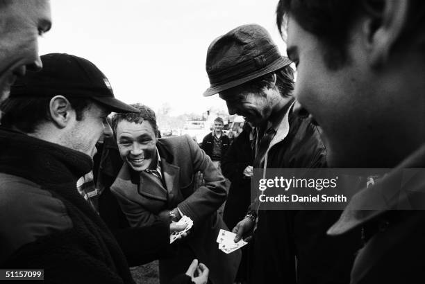 Producer Matthew Vaughn with actors Stephen Graham and Brad Pitt are photographed on location during the filming of Guy Ritchie's 2nd film 'Snatch'...