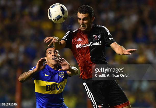 Carlos Tevez fights for the ball during the 4th round match between Boca Juniors and Newell's Old Boys as part of the Torneo Transicion 2016 at...