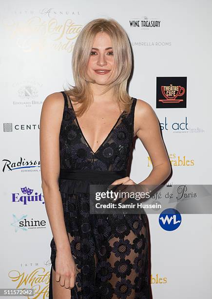 Pixie Lott arrives for the WhatsOnStage Awards at Prince Of Wales Theatre on February 21, 2016 in London, England.