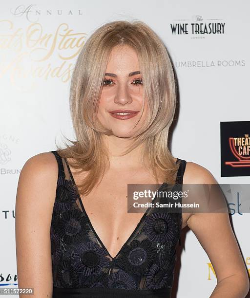 Pixie Lott arrives for the WhatsOnStage Awards at Prince Of Wales Theatre on February 21, 2016 in London, England.