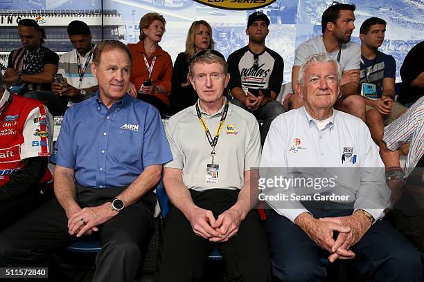 Hall of Famers Rusty Wallace, Bill Elliott and Bobby Allison are seen at the drivers meeting prior to the NASCAR Sprint Cup Series DAYTONA 500 at...
