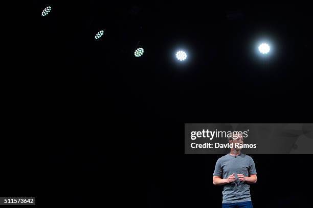 Founder and CEO of Facebook Mark Zuckerber gives his speach during the presentation of the new Samsung Galaxy S7 and Samsung Galaxy S7 edge on...