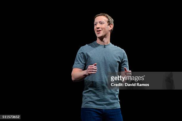 Founder and CEO of Facebook Mark Zuckerber gives his speach during the presentation of the new Samsung Galaxy S7 and Samsung Galaxy S7 edge on...