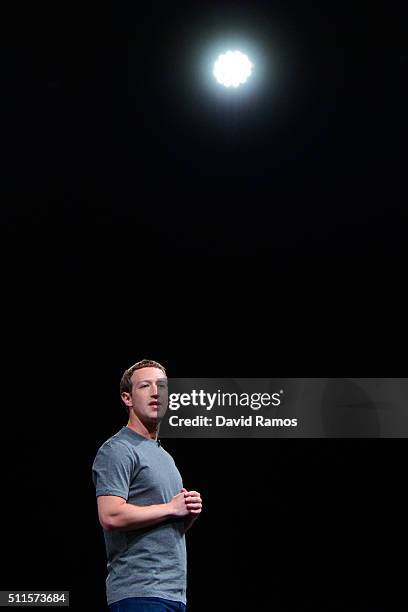Founder and CEO of Facebook Mark Zuckerber gives his speach during the presentation of the new Samsung Galaxy S7 and Samsung Galaxy S7 edge on...