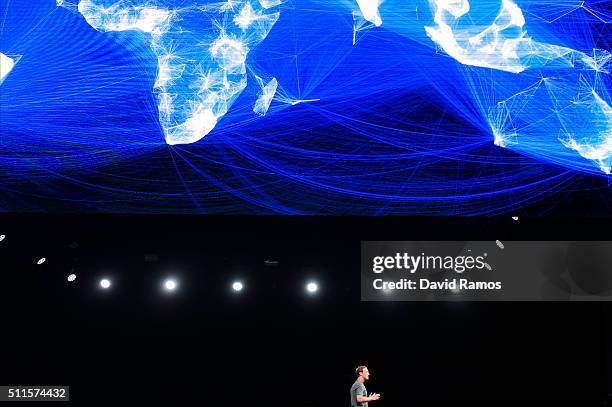 Founder and CEO of Facebook Mark Zuckerber speaks during the presentation of the new Samsung Galaxy S7 and Samsung Galaxy S7 edge on February 21,...