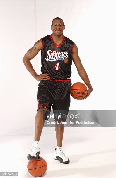 Andre Iguodala of the Philladelphis 76ers poses for a portrait during the 2004 NBA Rookie Shoot at the Madison Square Garden Training Facility on...