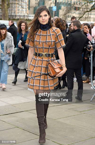 Doina Ciobanu attends the Topshop Unique show during London Fashion Week Autumn/Winter 2016/17 at Tate Britain on February 21, 2016 in London,...