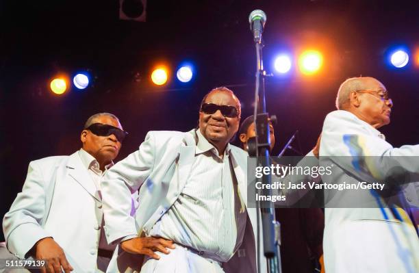 American Gospel group the Blind Boys of Alabama: perform onstage at the Bowery Ballroom, New York, New York, October 3, 2002. Pictured are, from...