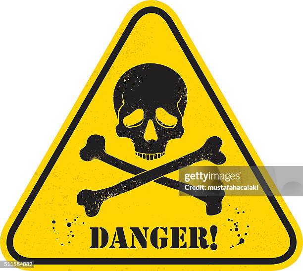 grunge danger skull placard - caution triangle stock illustrations