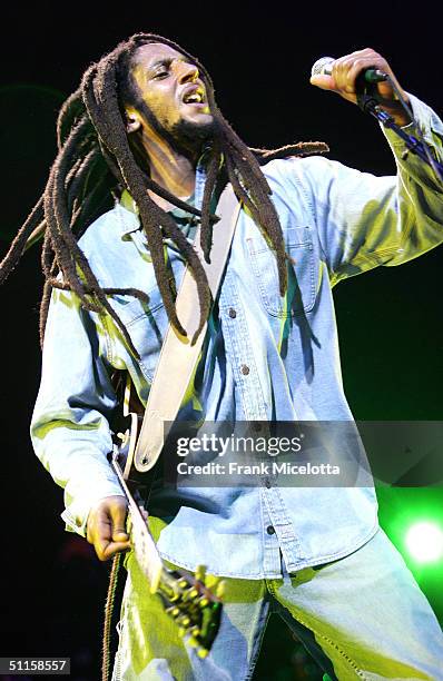 Julian Marley, son of Bob Marley, performs onstage at the "Roots, Rock, Reggae Tour 2004" at Prospect Park August 10, 2004 in New York City.