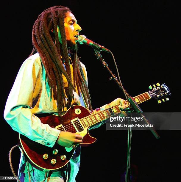 Julian Marley, son of Bob Marley, performs onstage at the "Roots, Rock, Reggae Tour 2004" at Prospect Park August 10, 2004 in New York City.