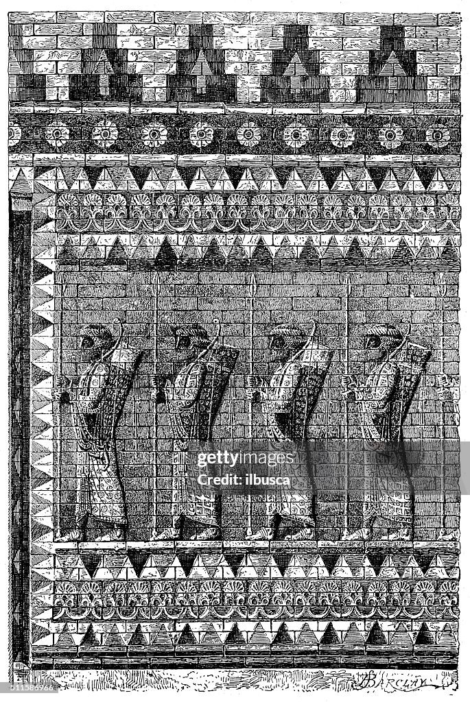 Antique illustration of "Archers frieze" from Susa (Shush, Iran)