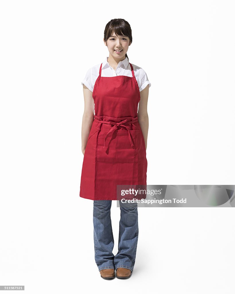 Woman Wearing Red Apron