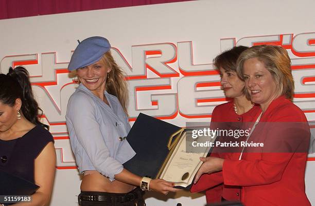 CAMERON DIAZ WAS PRESENTED WITH A CERTIFICATE OF HONORARY CITIZENSHIP BY THE AUSTRALIAN MINISTER FOR THE ARTS SANDRA NORI AND SYDNEY'S LORD MAYOR...