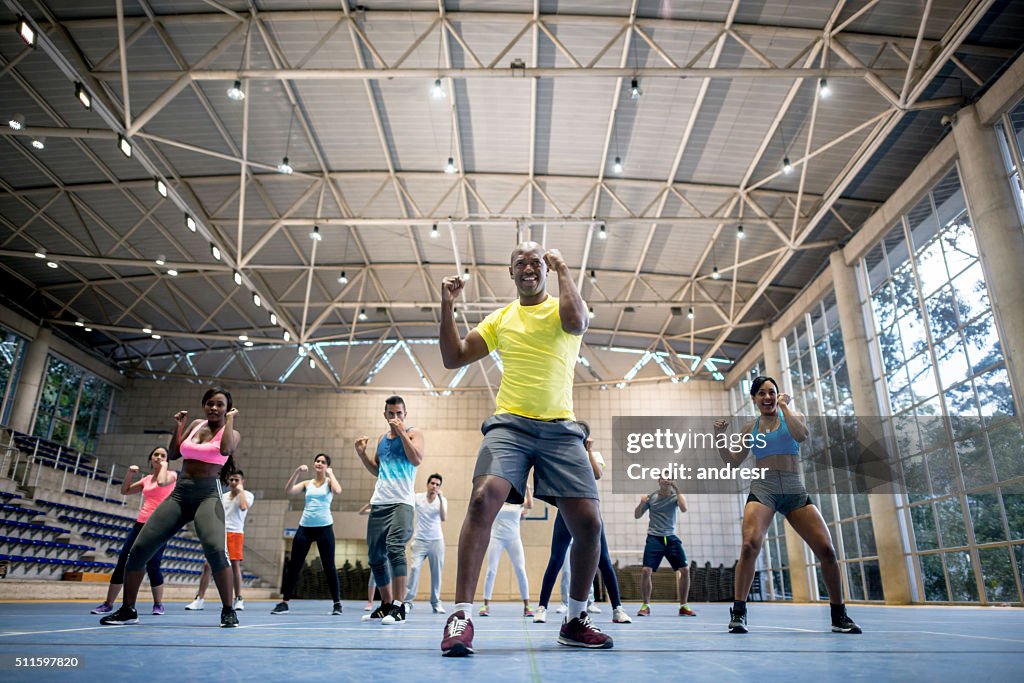 People exercising at the gym