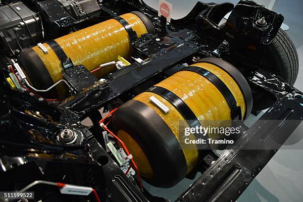 high pressure hydrogen tanks in the car chassis - fire hose through car stock pictures, royalty-free photos & images