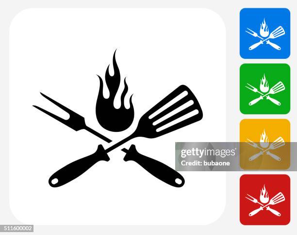 grilling utensils icon flat graphic design - grill spatula on white stock illustrations