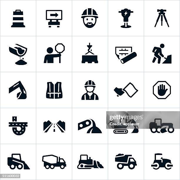 road construction icons - machine warning signs stock illustrations