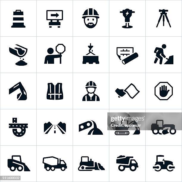 road construction icons - construction worker stock illustrations