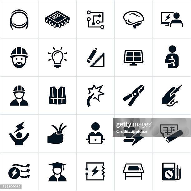 electrical and electronics engineering icons - solar panel engineer stock illustrations