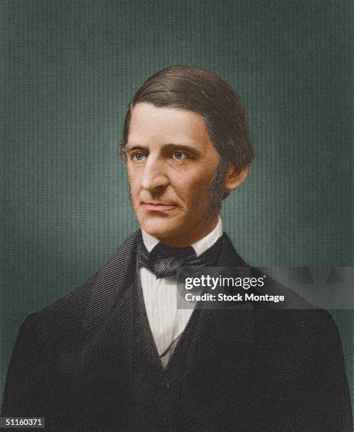 Portrait of American essayist, poet, and philosopher Ralph Waldo Emerson , from a photograph mid 19th Century.