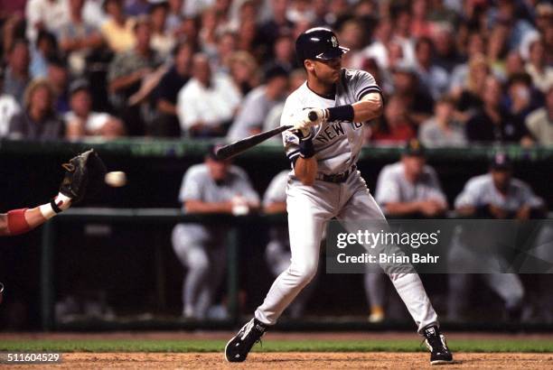 Derek Jeter of the New York Yankees bats for the American League during the 1998 MLB All-Star Game against the National League on July 7, 1998 at...